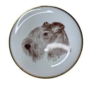 VINTAGE DOGONIT Hand Painted Wire Haired Fox Terrier Collectible Porcelain Plate